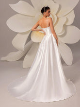 Women's Solid Color Satin Simple Sleeveless Train Bridal Gown